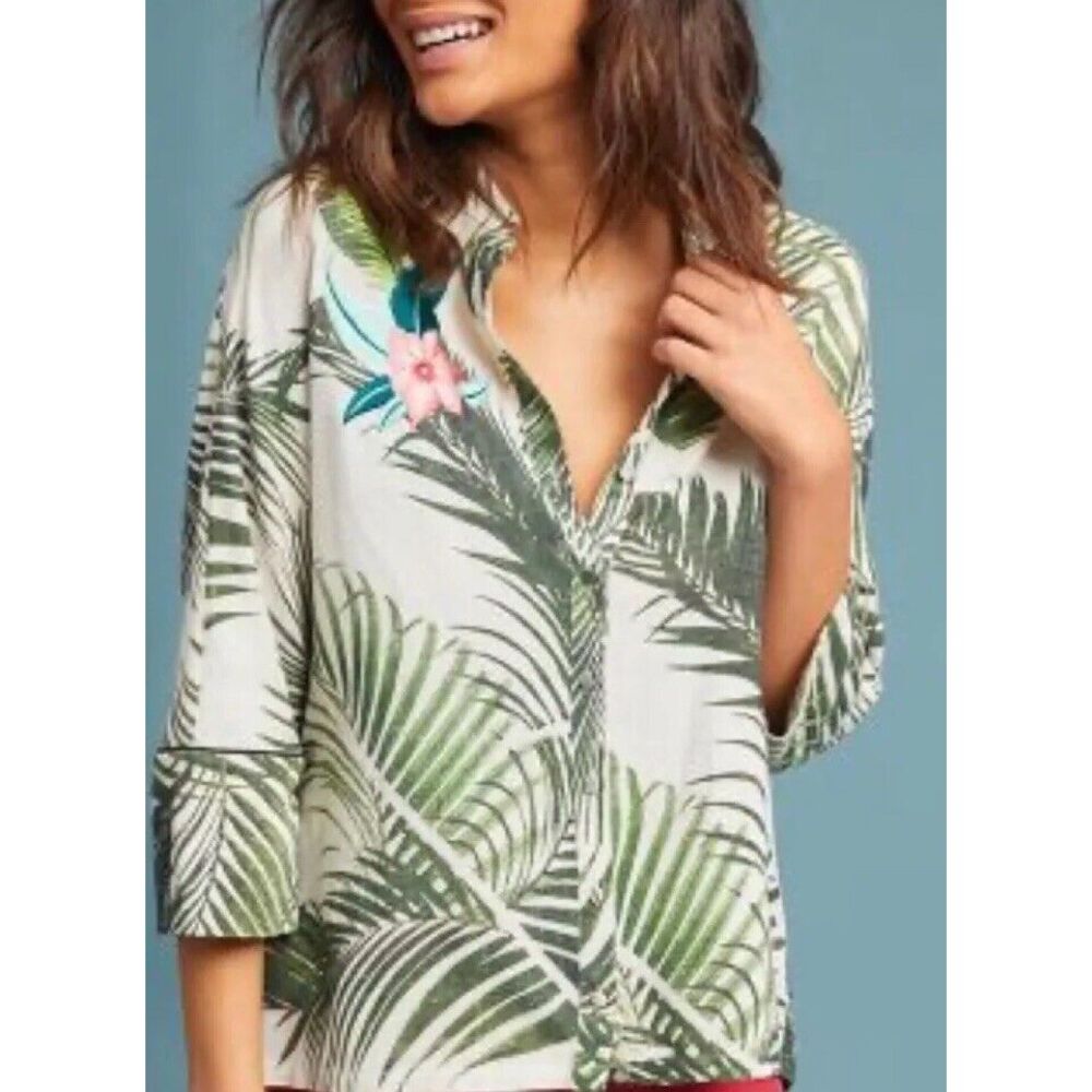 NWT Anthropologie Vineet Bahl Palm Shirt Sz XS‎ Embroidered $148